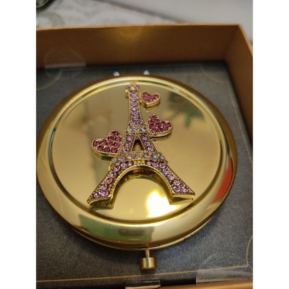 Monet Mirror Compact with Eiffel Tower in Rhinestones - Picture 5 of 5
